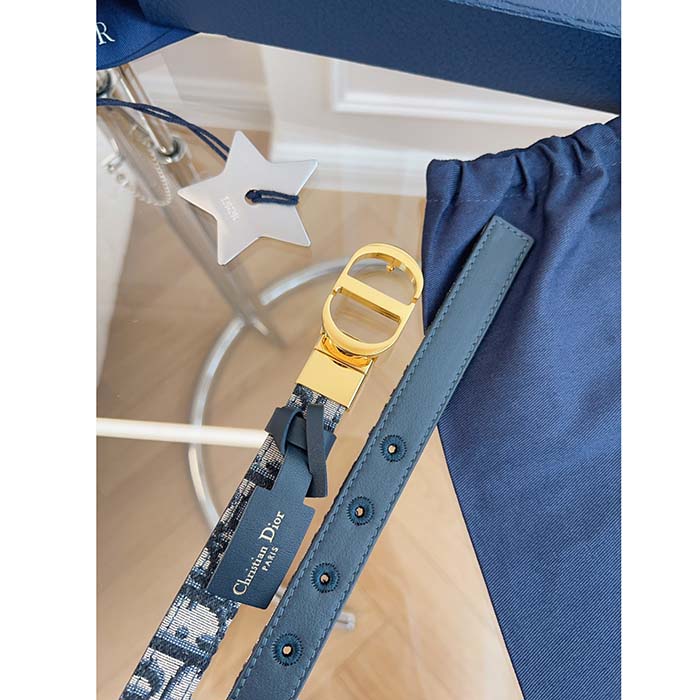 Dior Unisex CD Saddle Belt Blue Dior Oblique Jacquard 20 MM Width