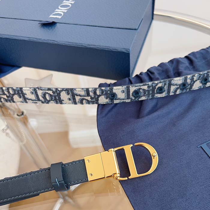 Dior Unisex CD Saddle Belt Blue Dior Oblique Jacquard 20 MM Width