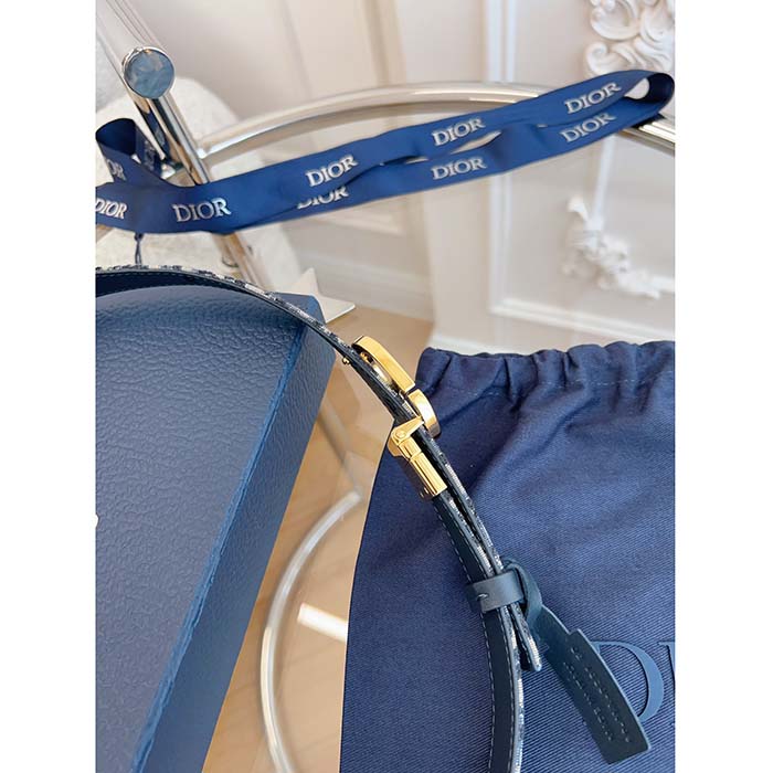 Dior Unisex CD Saddle Belt Blue Dior Oblique Jacquard 20 MM Width