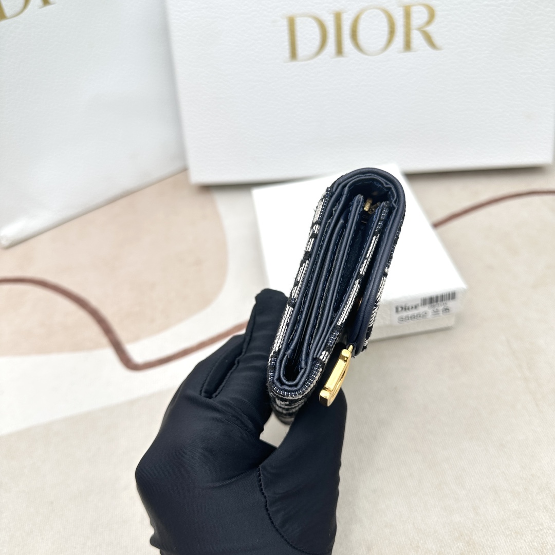 Dior Unisex CD Saddle Lotus Wallet Blue Dior Oblique Jacquard