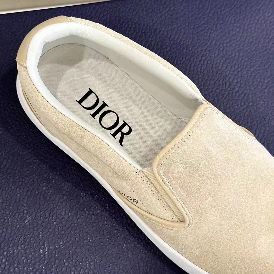 Dior Unisex CD Shoes B101 Slip-On Sneaker Beige Suede Smooth Calfskin