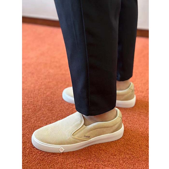 Dior Unisex CD Shoes B101 Slip-On Sneaker Beige Suede Smooth Calfskin
