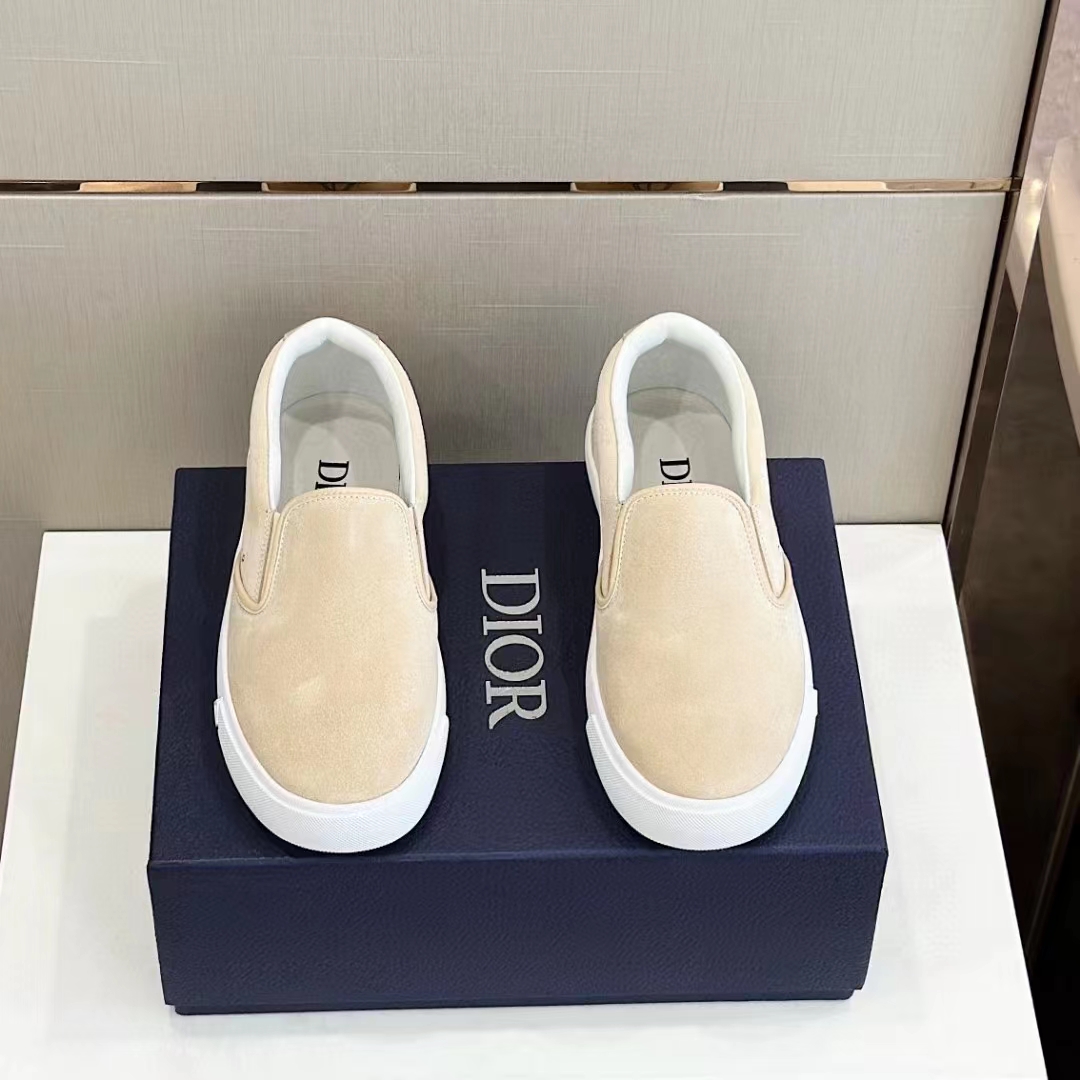 Dior Unisex CD Shoes B101 Slip-On Sneaker Beige Suede Smooth Calfskin