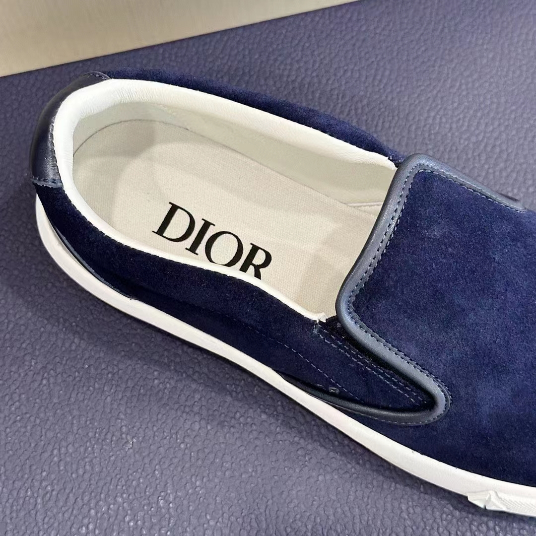 Dior Unisex CD Shoes B101 Slip-On Sneaker Navy Blue Suede Smooth Calfskin