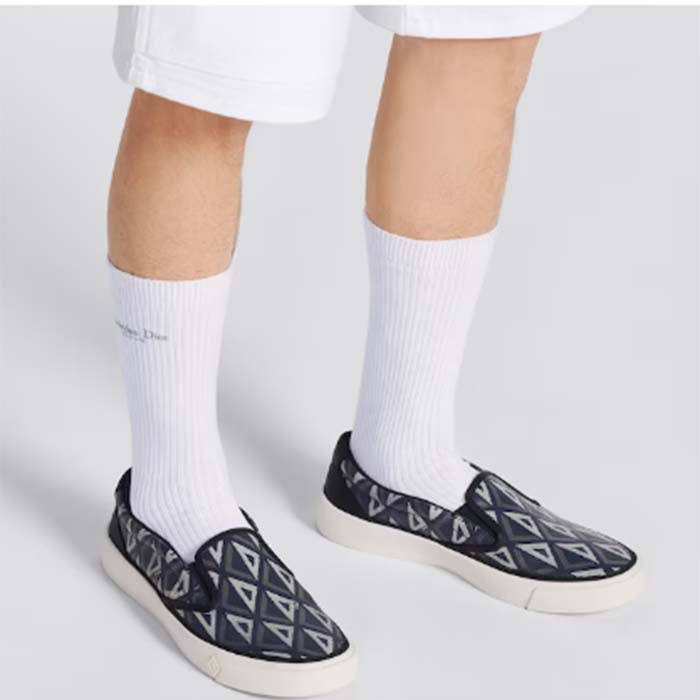 Dior Unisex Shoes B101 Slip-On Sneaker Black CD Diamond Canvas Smooth Calfskin