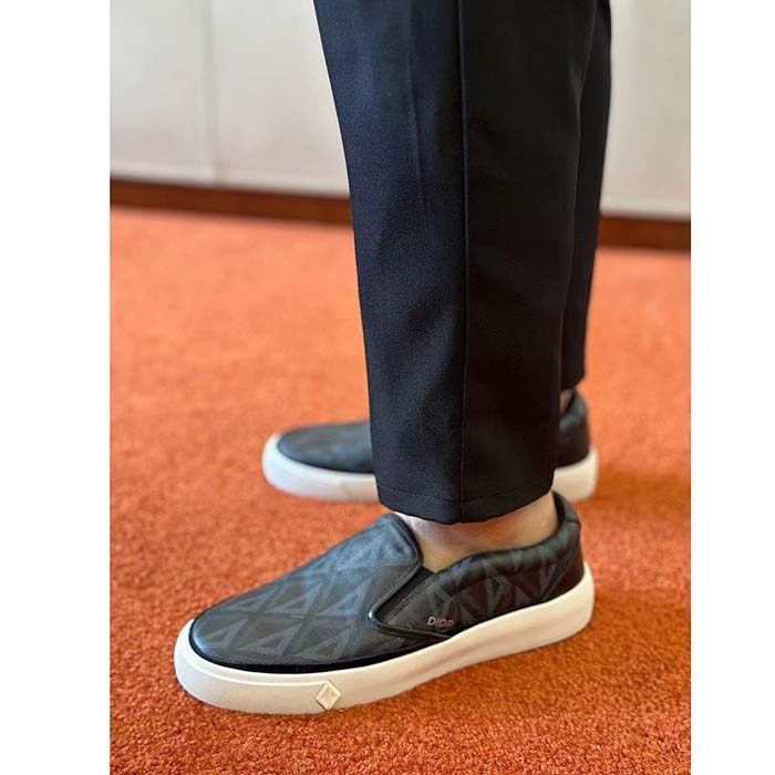 Dior Unisex Shoes B101 Slip-On Sneaker Black CD Diamond Canvas Smooth Calfskin