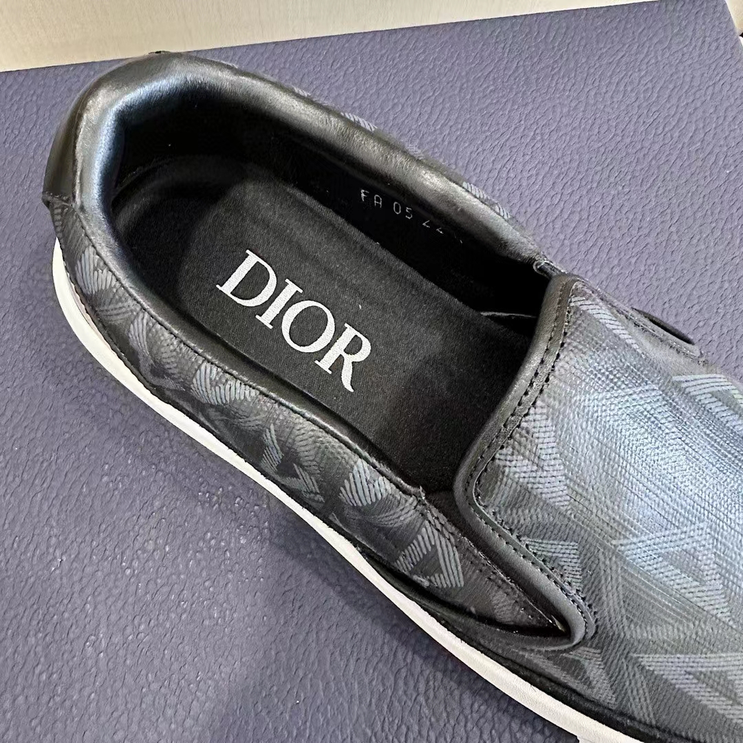 Dior Unisex Shoes B101 Slip-On Sneaker Black CD Diamond Canvas Smooth Calfskin