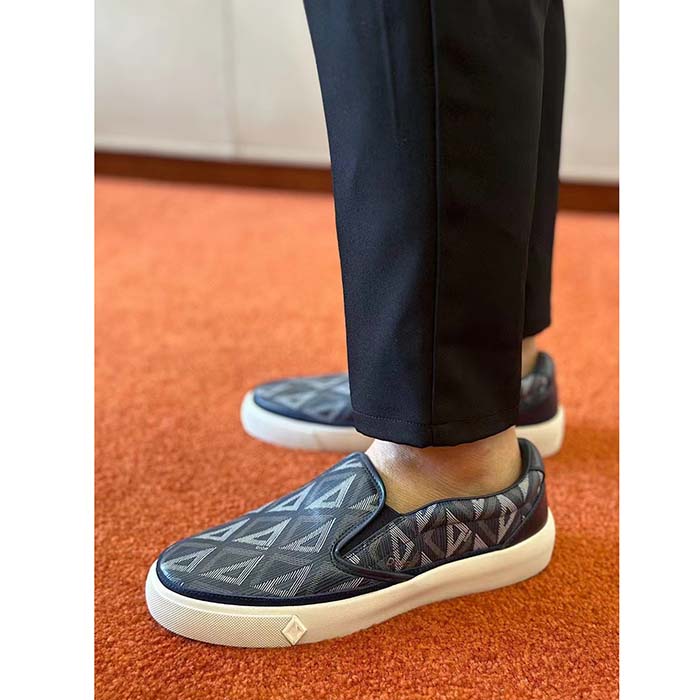Dior Unisex Shoes B101 Slip-On Sneaker Navy Blue CD Diamond Canvas Smooth Calfskin