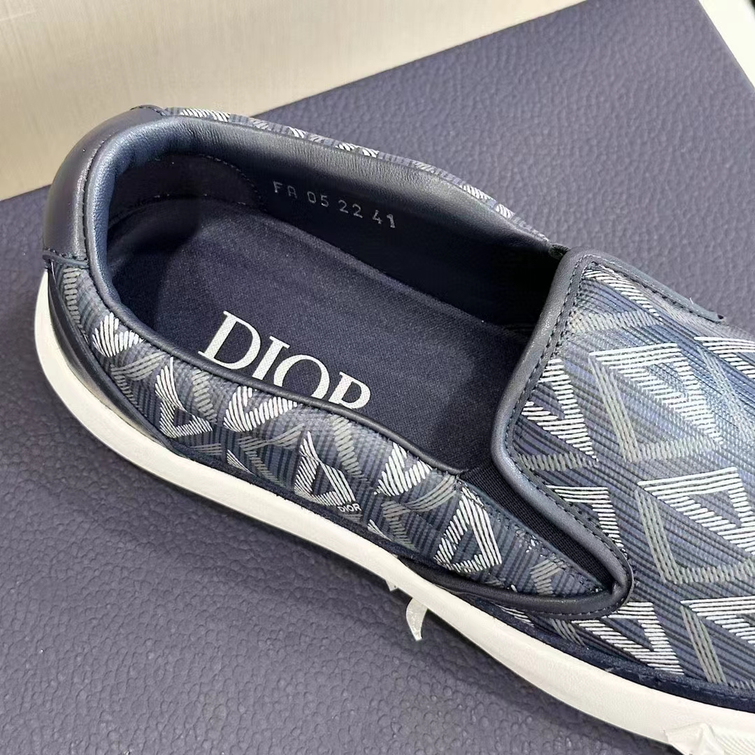 Dior Unisex Shoes B101 Slip-On Sneaker Navy Blue CD Diamond Canvas Smooth Calfskin