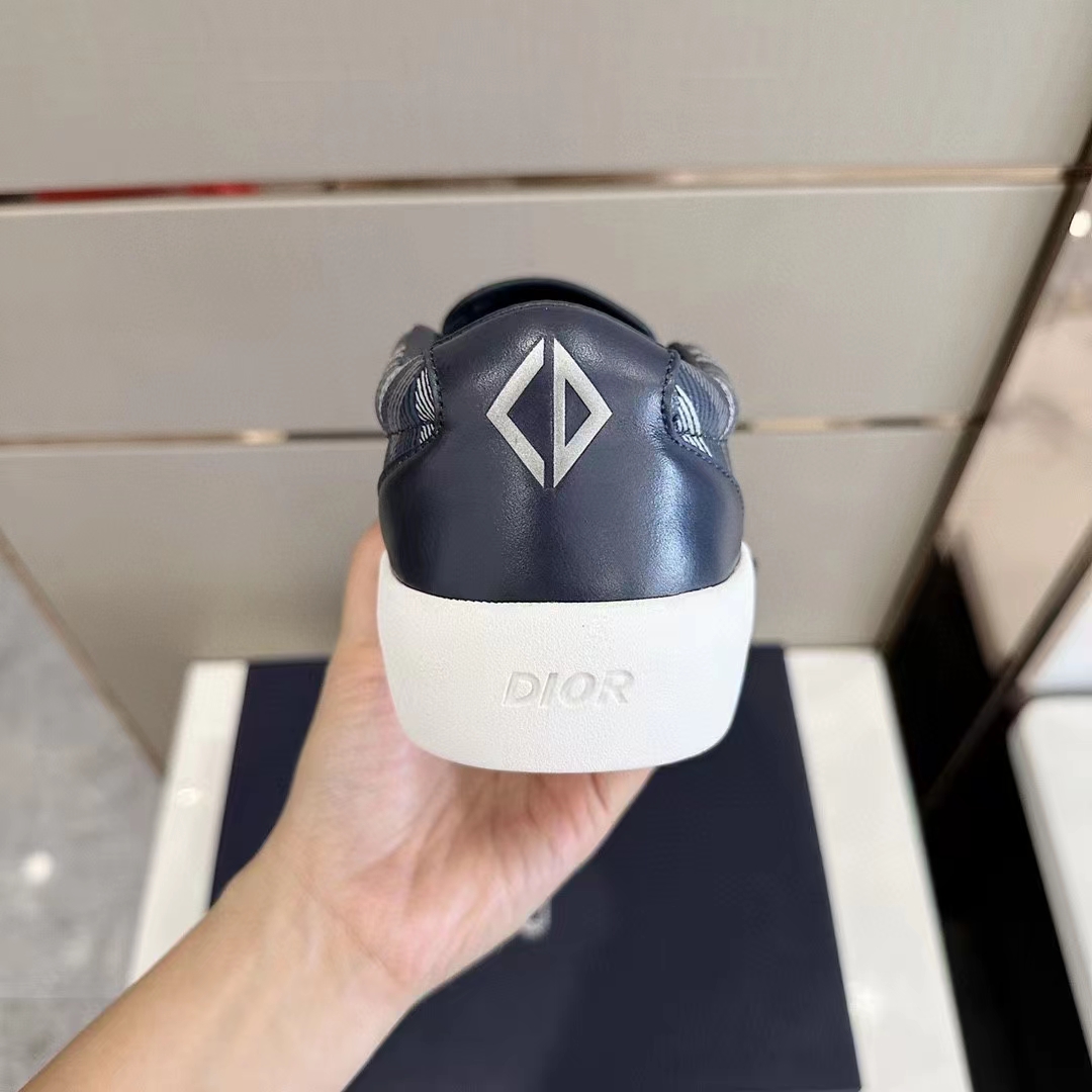 Dior Unisex Shoes B101 Slip-On Sneaker Navy Blue CD Diamond Canvas Smooth Calfskin