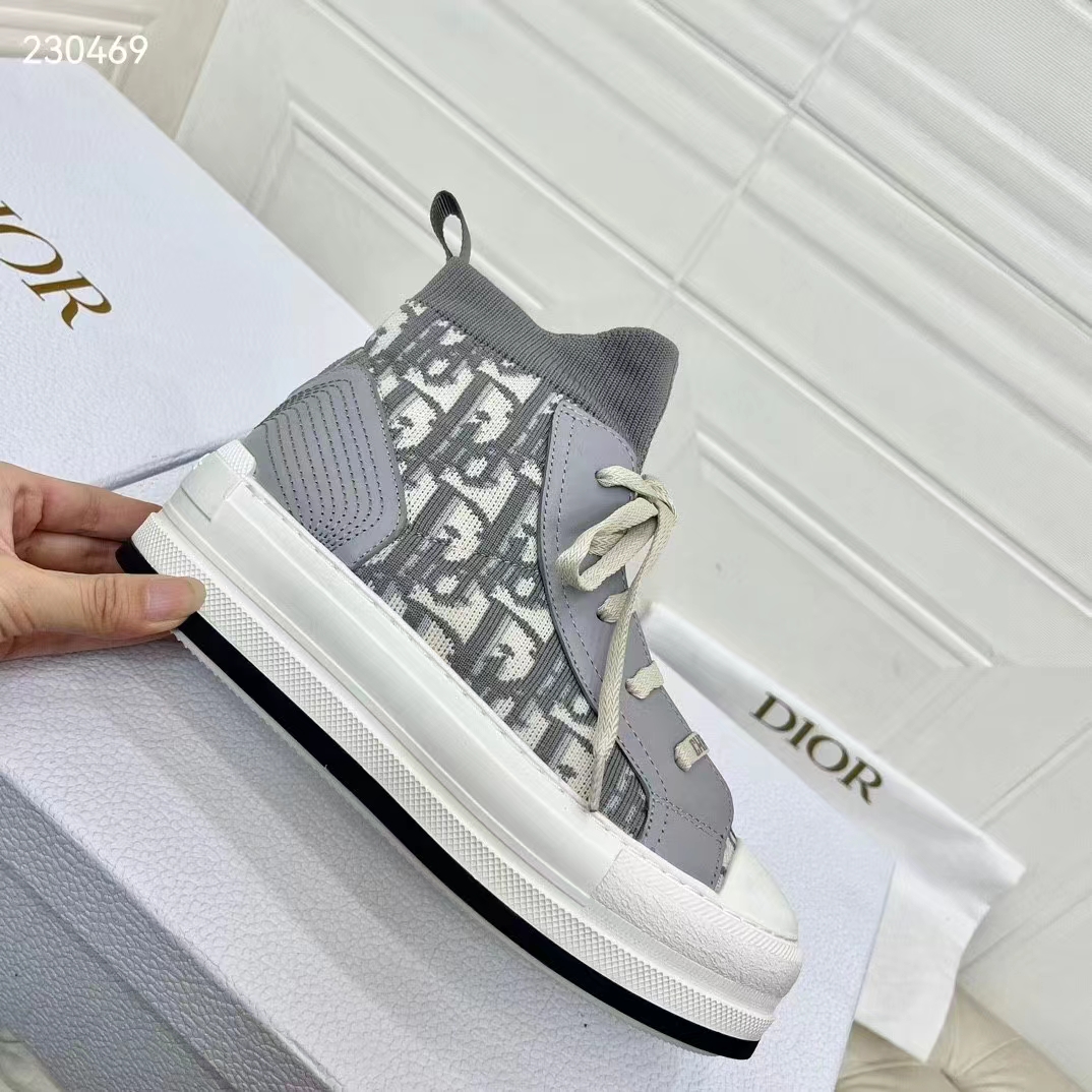 Dior Unisex Shoes CD Walk’N’Dior Sneaker Gray Dior Oblique Technical Mesh Calfskin