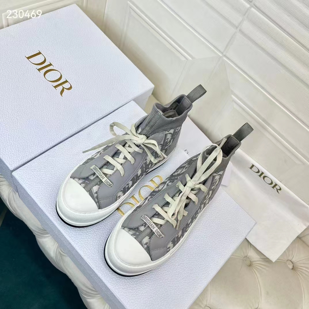 Dior Unisex Shoes CD Walk’N’Dior Sneaker Gray Dior Oblique Technical Mesh Calfskin