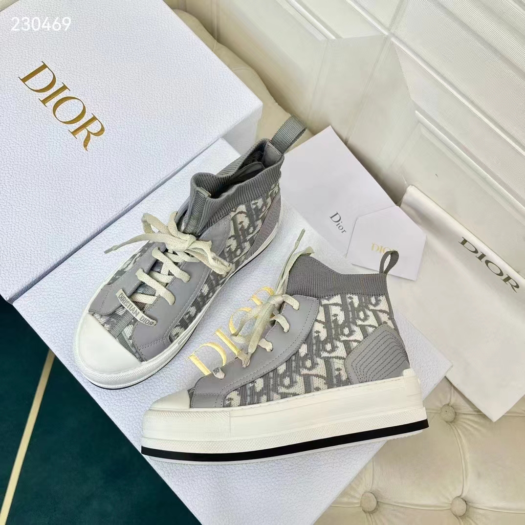 Dior Unisex Shoes CD Walk’N’Dior Sneaker Gray Dior Oblique Technical Mesh Calfskin