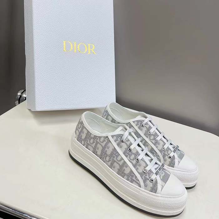Dior Unisex Shoes CD Walk’N’Dior Sneaker Stone Gray Dior Oblique Embroidered Cotton