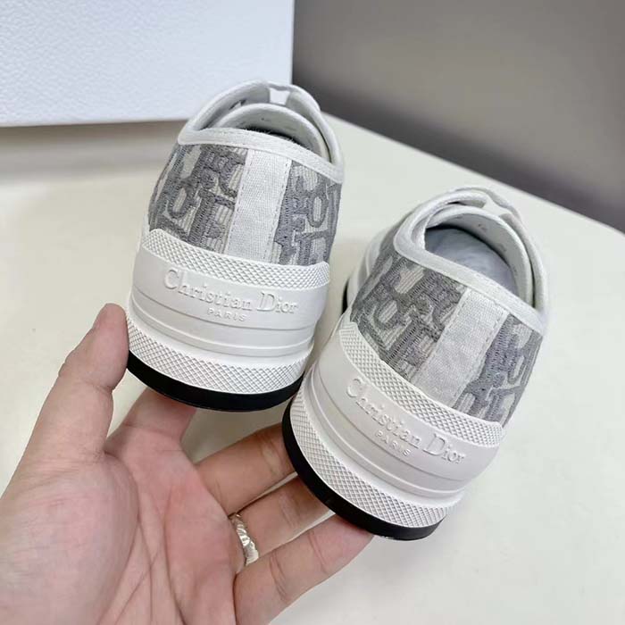 Dior Unisex Shoes CD Walk’N’Dior Sneaker Stone Gray Dior Oblique Embroidered Cotton