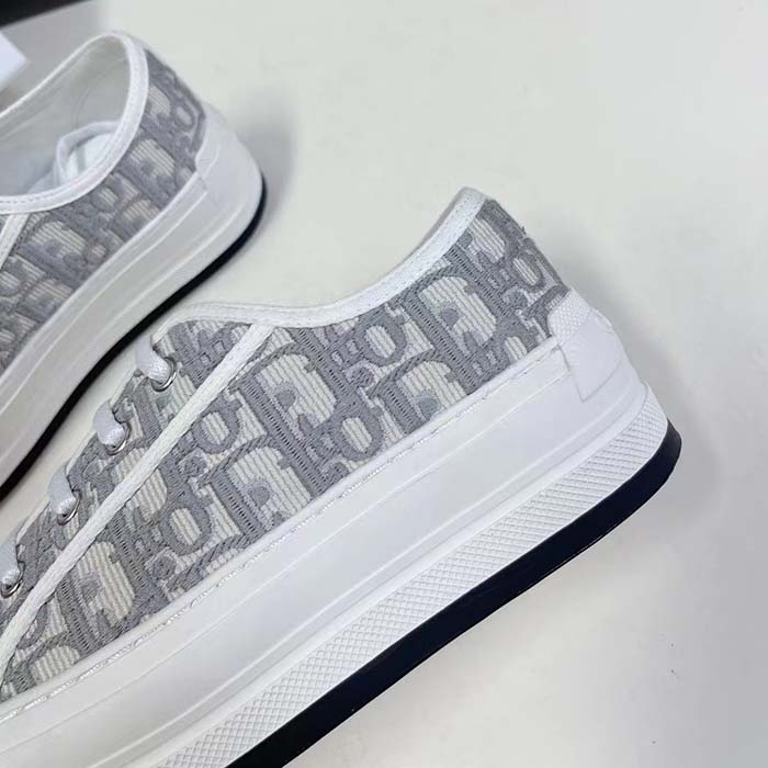 Dior Unisex Shoes CD Walk’N’Dior Sneaker Stone Gray Dior Oblique Embroidered Cotton