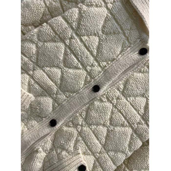 Dior Women CD Cannage Jacket White Technical Wool Cashmere Knit Horn Buttons