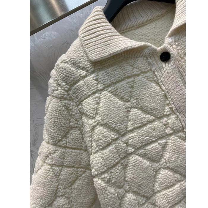 Dior Women CD Cannage Jacket White Technical Wool Cashmere Knit Horn Buttons