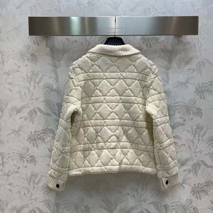 Dior Women CD Cannage Jacket White Technical Wool Cashmere Knit Horn Buttons