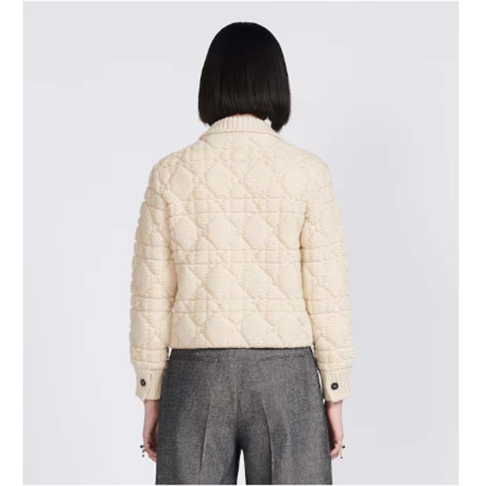 Dior Women CD Cannage Jacket White Technical Wool Cashmere Knit Horn Buttons