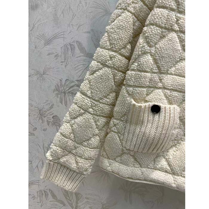 Dior Women CD Cannage Jacket White Technical Wool Cashmere Knit Horn Buttons