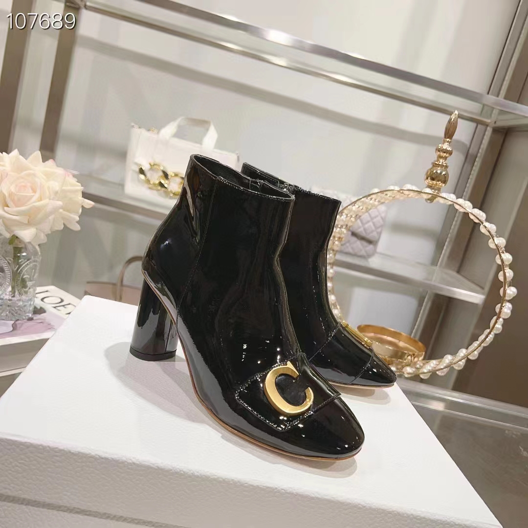 Dior Women CD C’est Dior Heeled Ankle Boot Black Patent Calfskin