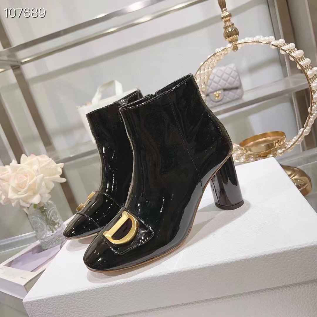 Dior Women CD C’est Dior Heeled Ankle Boot Black Patent Calfskin