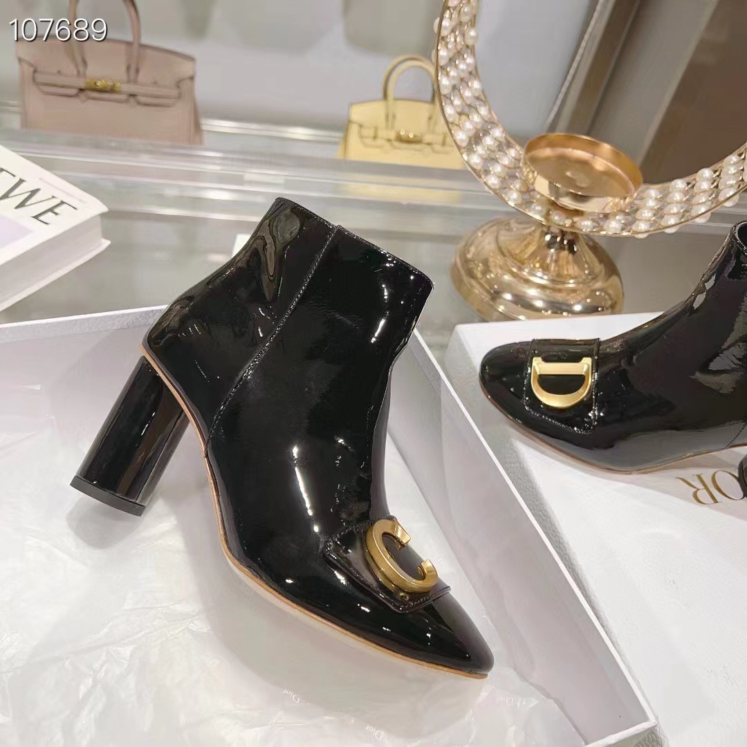 Dior Women CD C’est Dior Heeled Ankle Boot Black Patent Calfskin