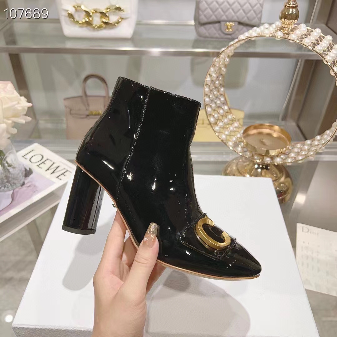 Dior Women CD C’est Dior Heeled Ankle Boot Black Patent Calfskin