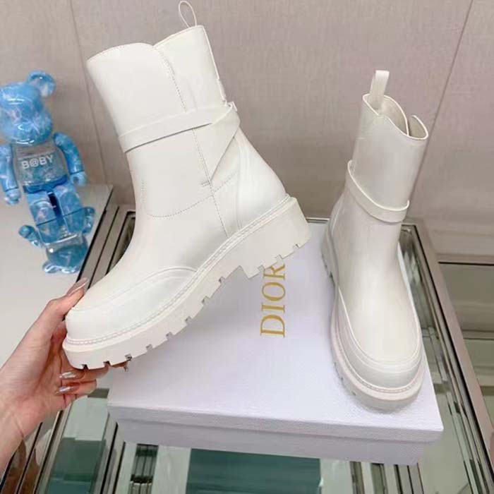 Dior Women CD Dior Empreinte Ankle Boot White Calfskin Rubber
