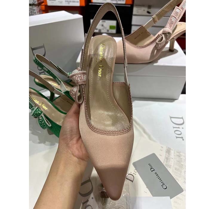 Dior Women CD J’Adior Slingback Pump Nude Embroidered Satin Cotton