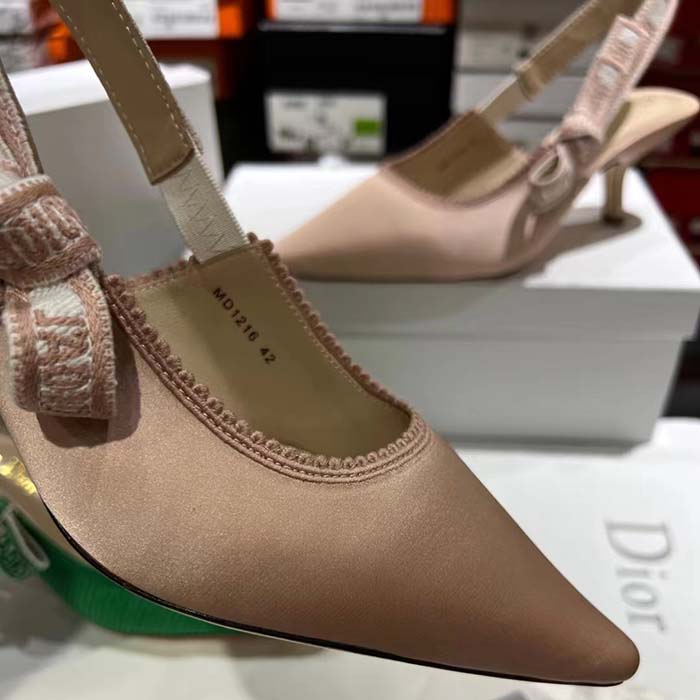 Dior Women CD J’Adior Slingback Pump Nude Embroidered Satin Cotton