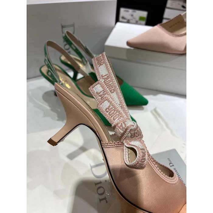 Dior Women CD J’Adior Slingback Pump Nude Embroidered Satin Cotton