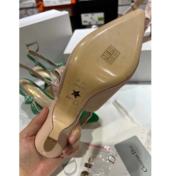 Dior Women CD J’Adior Slingback Pump Nude Embroidered Satin Cotton