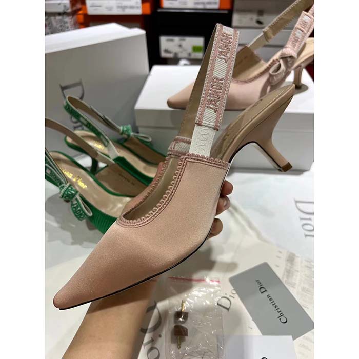 Dior Women CD J’Adior Slingback Pump Nude Embroidered Satin Cotton