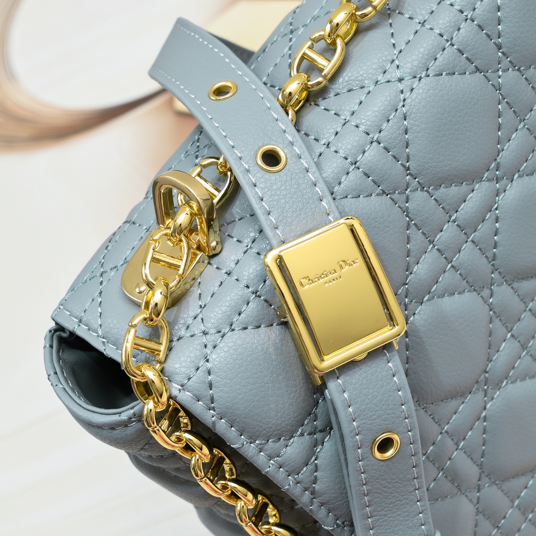 Dior Women CD Large Dior Caro Bag Stone Gray Supple Cannage Calfskin