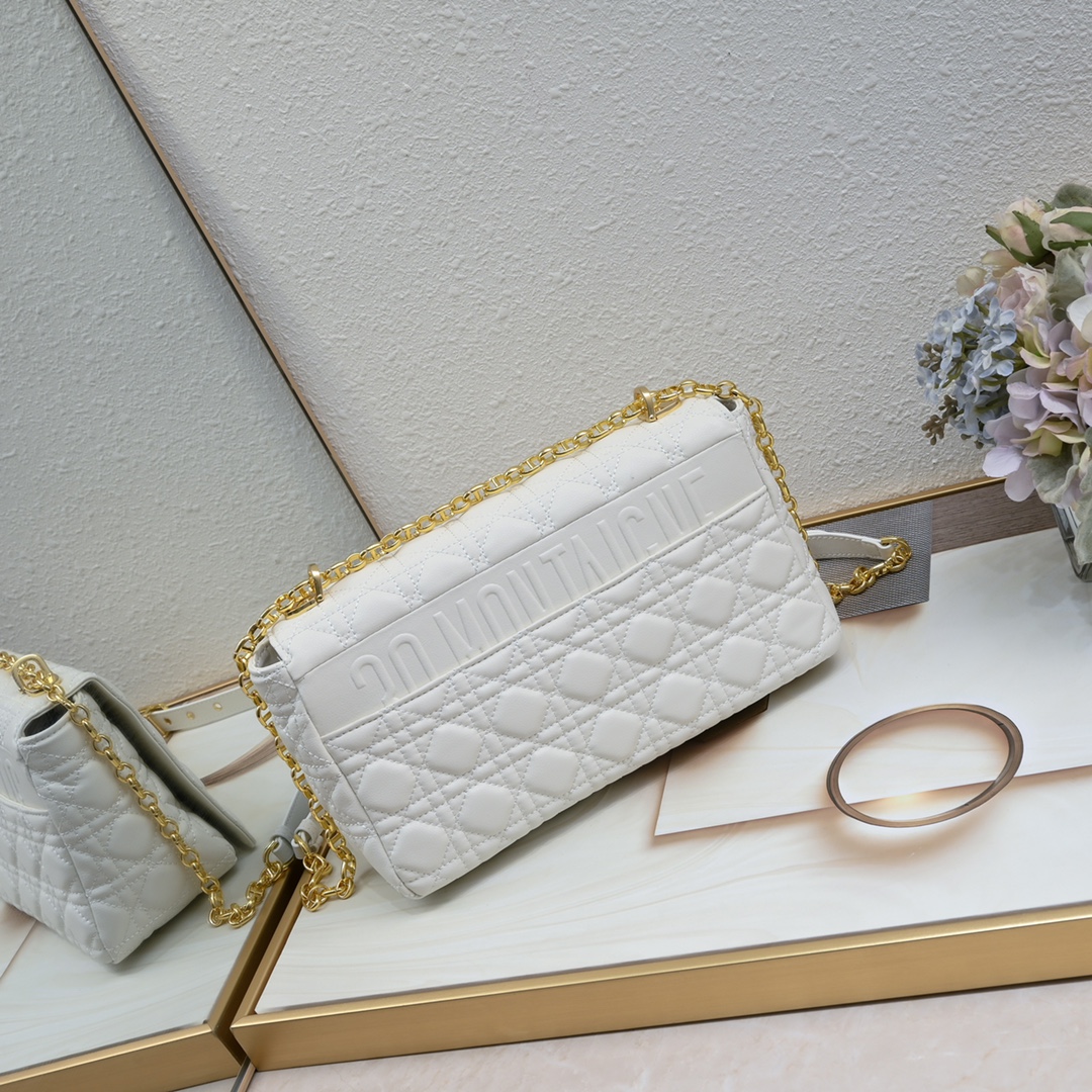Dior Women CD Large Dior Caro Bag Stone Ivory Supple Cannage Calfskin