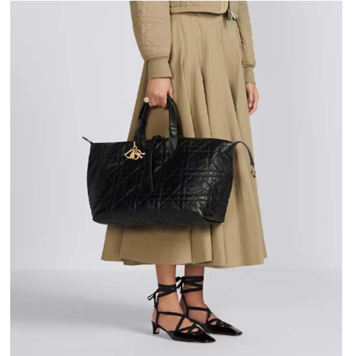 Dior Women CD Large Dior Toujours Bag Black Macrocannage Calfskin