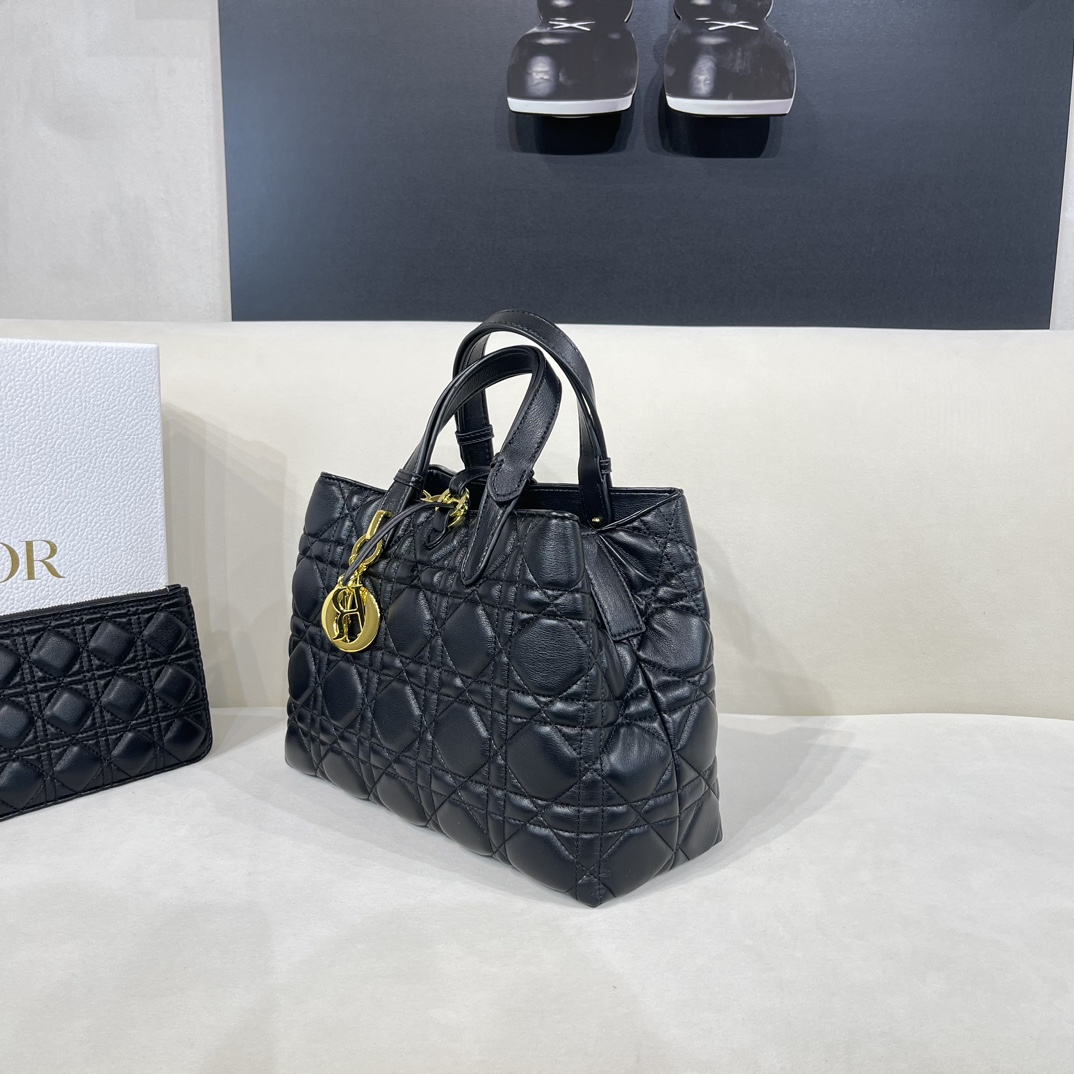 Dior Women CD Large Dior Toujours Bag Black Macrocannage Calfskin
