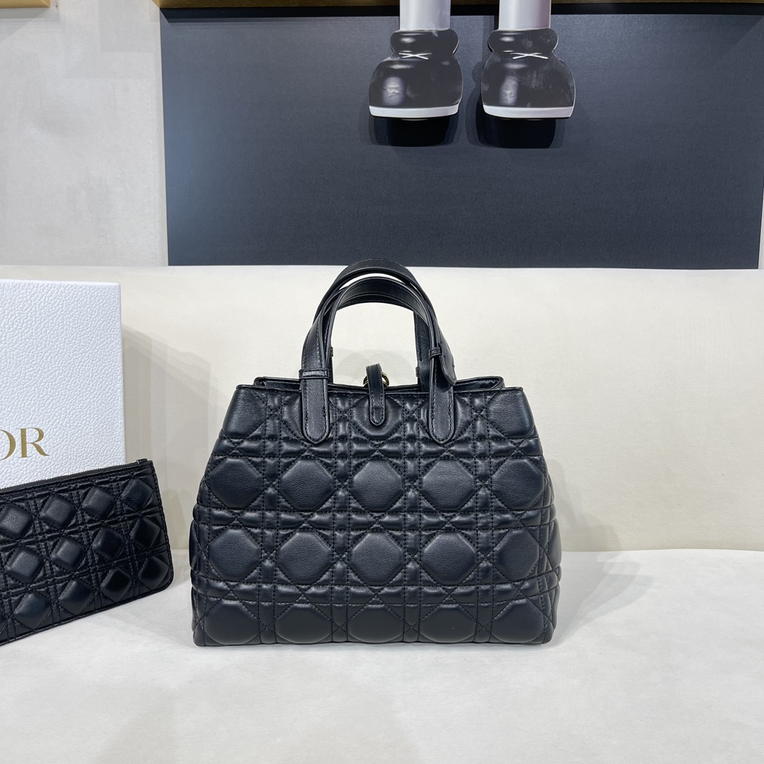 Dior Women CD Large Dior Toujours Bag Black Macrocannage Calfskin