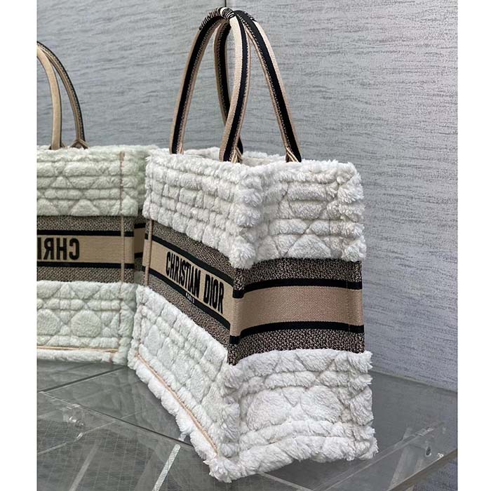 Dior Women CD Medium Book Tote Ice Cannage Shearling Christian Dior Paris Signature