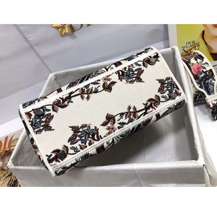 Dior Women CD Medium Lady D-Lite Bag Latte Multicolor Dior Jardin D’Hiver Embroidery
