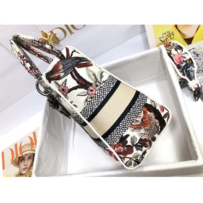 Dior Women CD Medium Lady D-Lite Bag Latte Multicolor Dior Jardin D’Hiver Embroidery