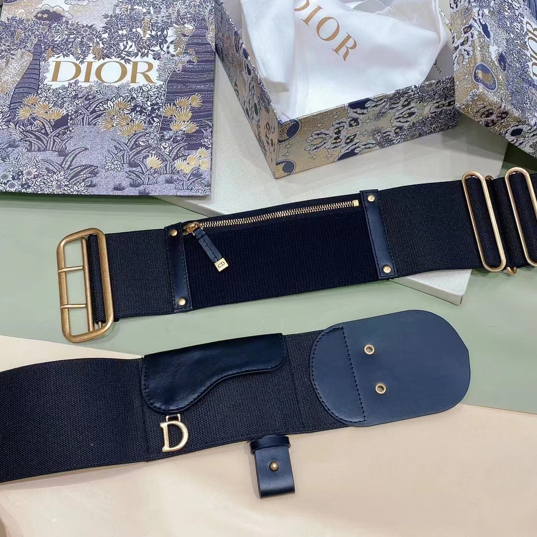 Dior Women CD Saddle Belt Black Smooth Calfskin Technical Fabric 80 MM Width