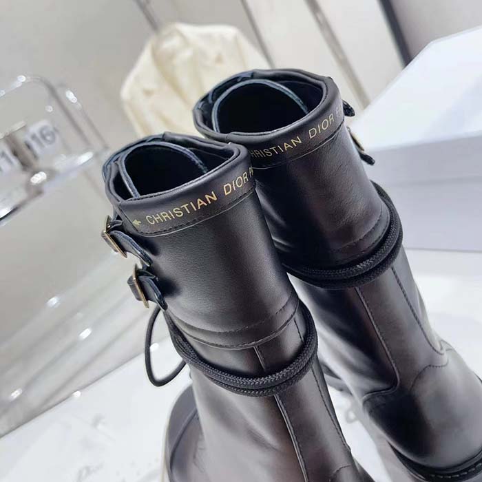 Dior Women CD Shoes D-Trap Ankle Boot Black Calfskin Shearling