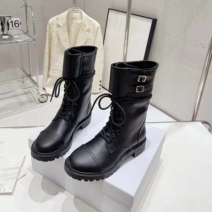 Dior Women CD Shoes D-Trap Ankle Boot Black Calfskin Shearling