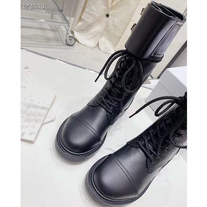 Dior Women CD Shoes D-Trap Ankle Boot Black Calfskin Shearling