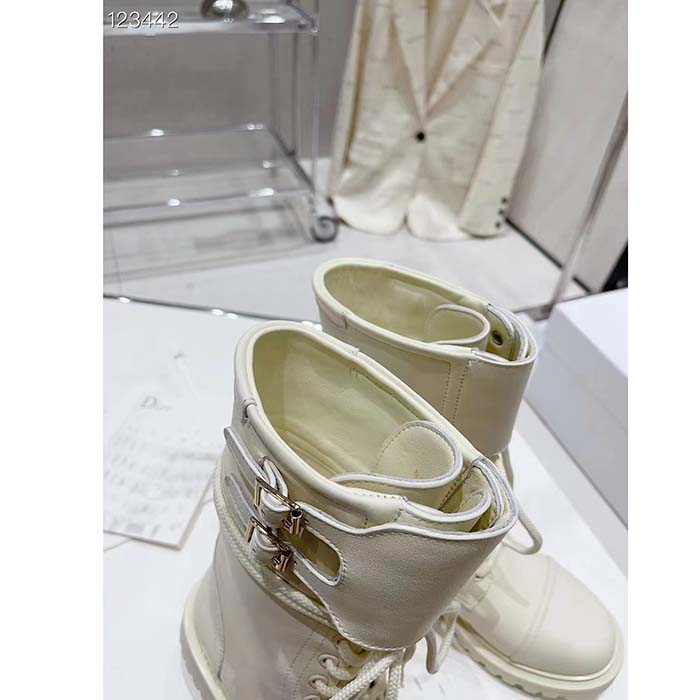 Dior Women CD Shoes D-Trap Ankle Boot White Calfskin Shearling