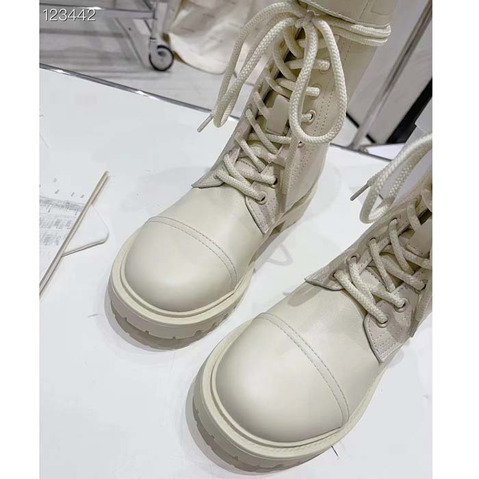 Dior Women CD Shoes D-Trap Ankle Boot White Calfskin Shearling