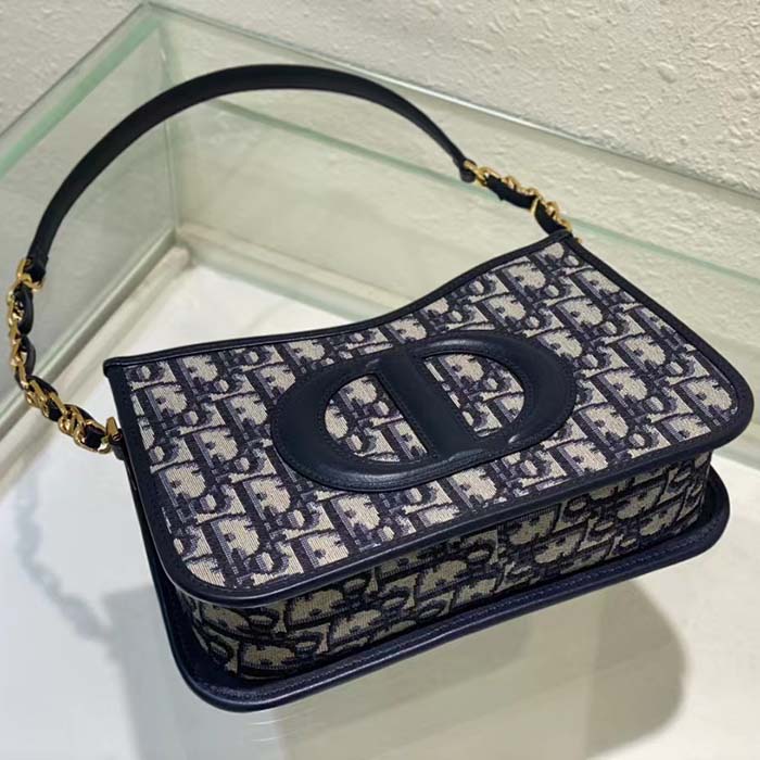 Dior Women CD Signature Hobo Mini Bag Blue Dior Oblique Jacquard